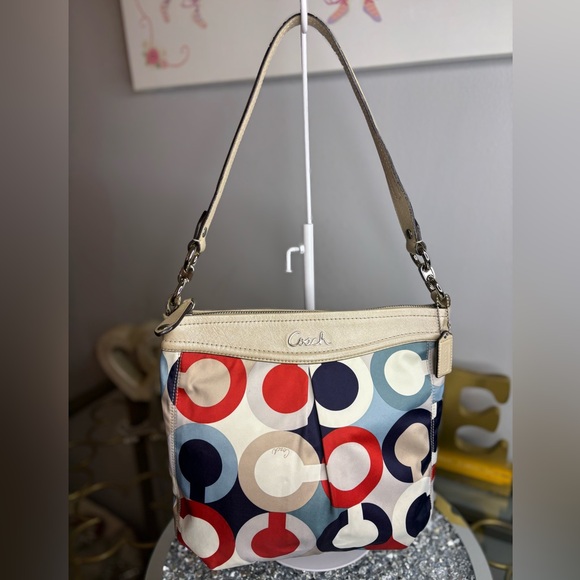 Coach Handbags - Coach 2013 Ashley Op Art Satin Multi Print Hobo Bag EUC